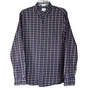 J.Crew Slim Men Shirt Size M Brown Blue Red Yellow Brushed Twill Plaid Button Up